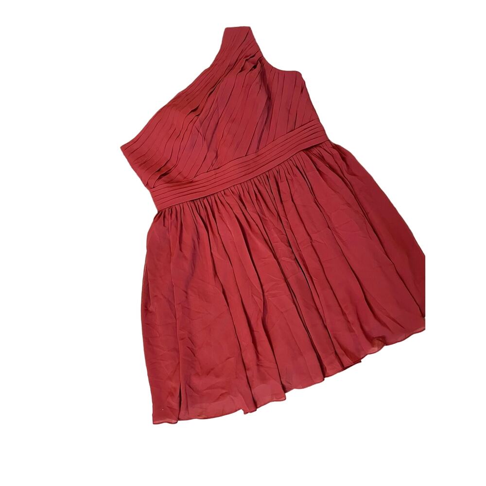 AZAZIE ONE SHOULDER PLEATED CHIFFON KNEE LENGH DRESS RUST SIZE 2XL